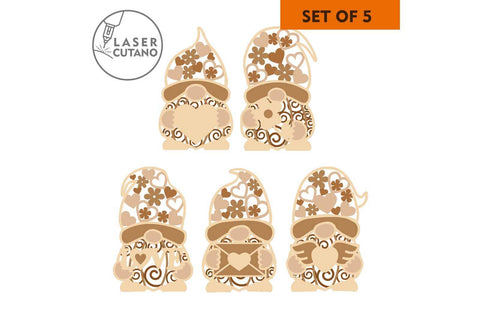 Valentine's Day Decorative Gnomes, Multilayer Template, Laser Cut Files SVG LaserCutano 