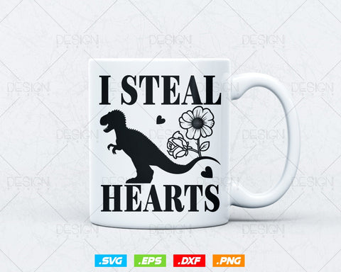 Valentines Day Dinosaur I Steal Hearts Love T rex Svg Png Files, Dinosaur svg for cricut, Dinosaur valentine printable gift t-shirt design SVG DesignDestine 