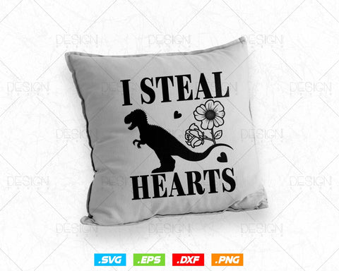 Valentines Day Dinosaur I Steal Hearts Love T rex Svg Png Files, Dinosaur svg for cricut, Dinosaur valentine printable gift t-shirt design SVG DesignDestine 