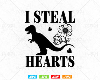 Valentines Day Dinosaur I Steal Hearts Love T rex Svg Png Files, Dinosaur svg for cricut, Dinosaur valentine printable gift t-shirt design SVG DesignDestine 