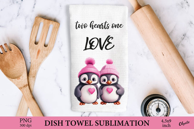 Valentines Day Dish Towel PNG. Love Penguin Sublimation PNG. Sublimation Olga Terlyanskaya 
