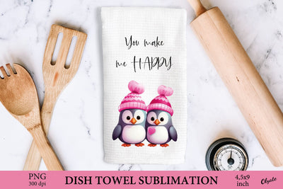 Valentines Day Dish Towel PNG. Pink Penguin Sublimation PNG Sublimation Olga Terlyanskaya 