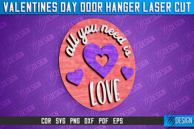 Valentines Day Door Hanger Laser Cut SVG | Laser Cut File | CNC files SVG Fly Design 