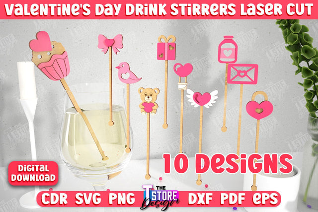 Valentine's Day Drink Stirrers Bundle | Cocktail Stirrers | Drinks Markers | Valentine's Signs | CNC Files SVG The T Store Design 