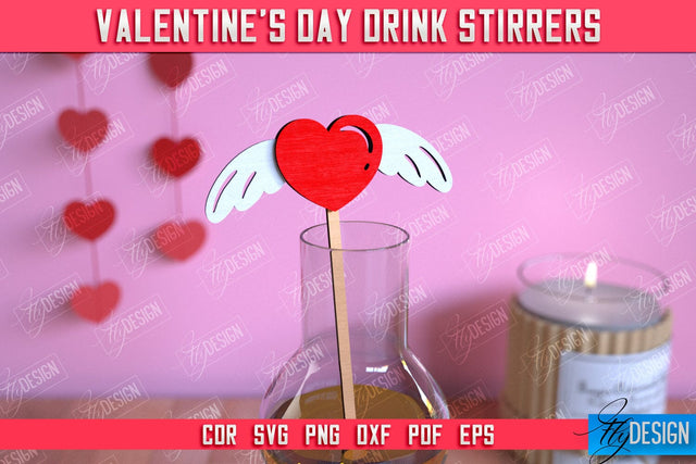 Valentine's Day Drink Stirrers | Cocktail Stirrers | Drinks Markers | Valentine's Signs | CNC File SVG Fly Design 