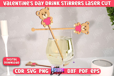 Valentine's Day Drink Stirrers | Cocktail Stirrers | Drinks Markers | Valentine's Signs | CNC File SVG The T Store Design 