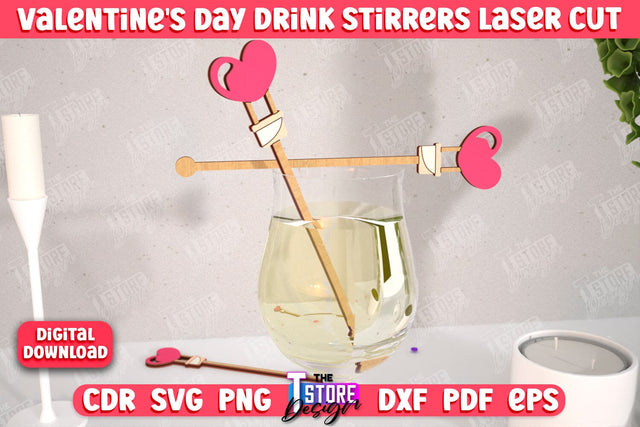 Valentine's Day Drink Stirrers | Cocktail Stirrers | Drinks Markers | Valentine's Signs | CNC File SVG The T Store Design 