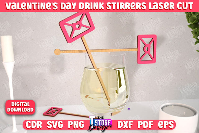 Valentine's Day Drink Stirrers | Cocktail Stirrers | Drinks Markers | Valentine's Signs | CNC File SVG The T Store Design 
