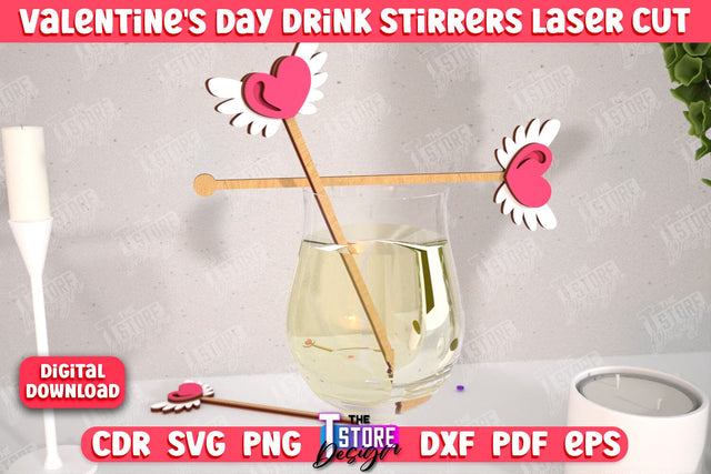 Valentine's Day Drink Stirrers | Cocktail Stirrers | Drinks Markers | Valentine's Signs | CNC File SVG The T Store Design 