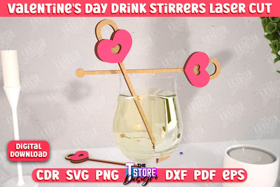 Valentine's Day Drink Stirrers | Cocktail Stirrers | Drinks Markers | Valentine's Signs | CNC File SVG The T Store Design 