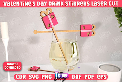Valentine's Day Drink Stirrers | Cocktail Stirrers | Drinks Markers | Valentine's Signs | CNC File SVG The T Store Design 