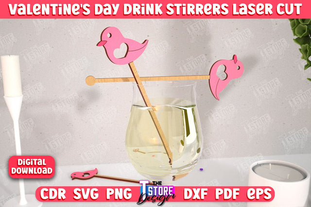 Valentine's Day Drink Stirrers | Cocktail Stirrers | Drinks Markers | Valentine's Signs | CNC File SVG The T Store Design 