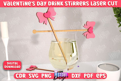 Valentine's Day Drink Stirrers | Cocktail Stirrers | Drinks Markers | Valentine's Signs | CNC File SVG The T Store Design 