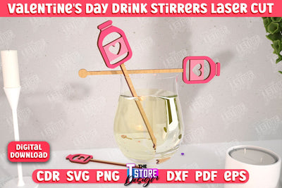 Valentine's Day Drink Stirrers | Cocktail Stirrers | Drinks Markers | Valentine's Signs | CNC File SVG The T Store Design 
