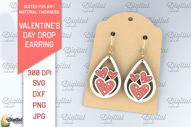 Valentine's Day Drop Earrings Laser Cut. Heart SVG SVG Evgenyia Guschina 