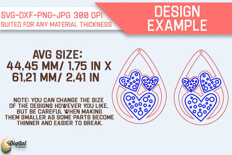 Valentine's Day Drop Earrings SVG Bundle. Wooden Earrings Laser Cut SVG Evgenyia Guschina 