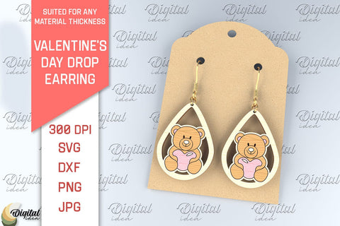 Valentine's Day Drop Earrings SVG Bundle. Wooden Earrings Laser Cut SVG Evgenyia Guschina 
