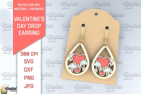 Valentine's Day Drop Earrings SVG Bundle. Wooden Earrings Laser Cut SVG Evgenyia Guschina 