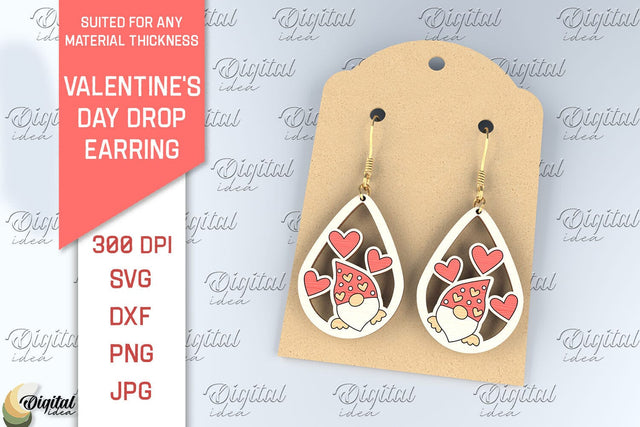 Valentine's Day Drop Earrings SVG. Valentines Gnome SVG SVG Evgenyia Guschina 