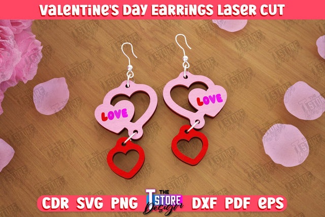 Valentine's Day Earrings | Accessories Design | Valentine's Day Gift Idea | CNC File SVG The T Store Design 