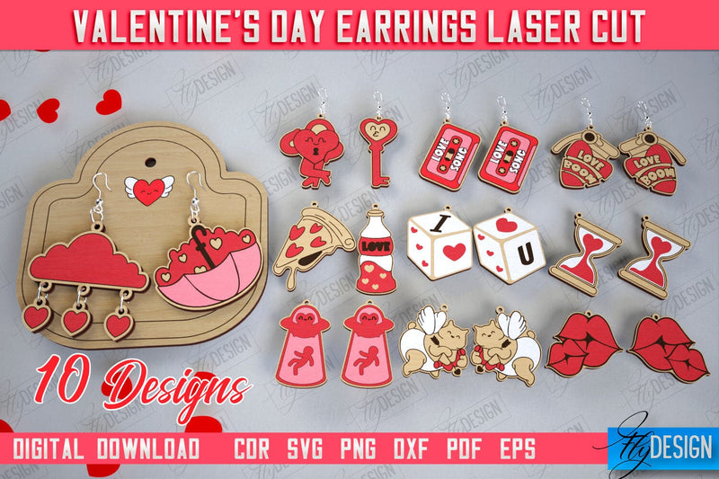 Valentine's Day Earrings Bundle | Accessories Design | Valentine's Day Gift Idea | CNC Files SVG Fly Design 