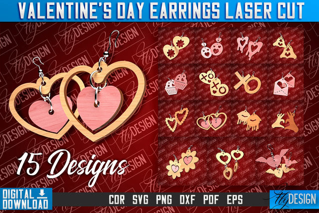 Valentine's Day Earrings Laser Cut | Accessories Laser Cut Design | CNC Files SVG Fly Design 