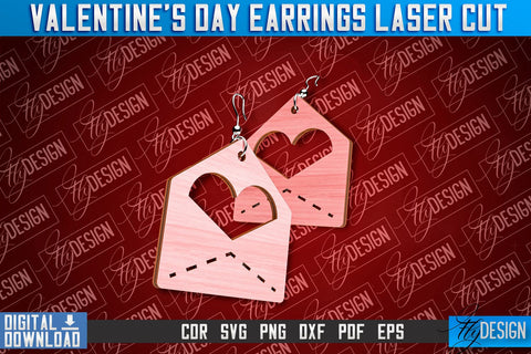 Valentine's Day Earrings Laser Cut | Accessories Laser Cut Design | CNC Files SVG Fly Design 