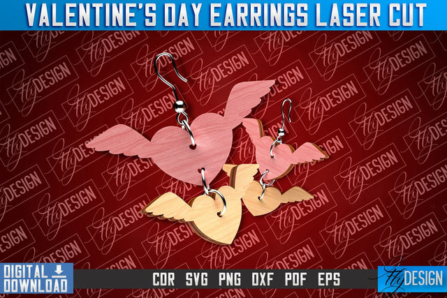 Valentine's Day Earrings Laser Cut | Accessories Laser Cut Design | CNC Files SVG Fly Design 
