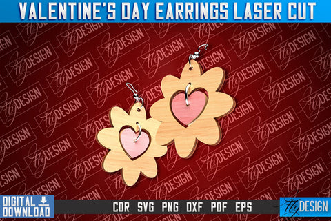 Valentine's Day Earrings Laser Cut | Accessories Laser Cut Design | CNC Files SVG Fly Design 