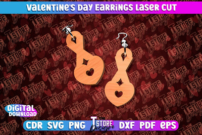 Valentine's Day Earrings Laser Cut | Accessories | Romantic Gift Idea | CNC Files SVG The T Store Design 