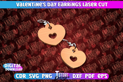Valentine's Day Earrings Laser Cut | Accessories | Romantic Gift Idea | CNC Files SVG The T Store Design 