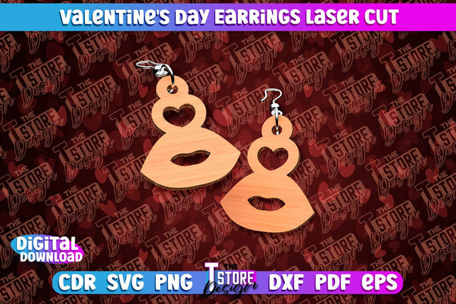 Valentine's Day Earrings Laser Cut | Accessories | Romantic Gift Idea | CNC Files SVG The T Store Design 