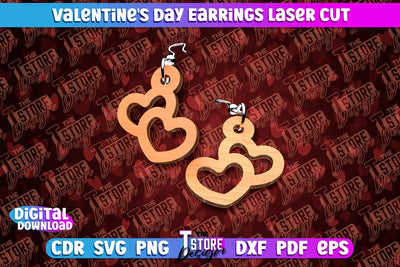 Valentine's Day Earrings Laser Cut | Accessories | Romantic Gift Idea | CNC Files SVG The T Store Design 