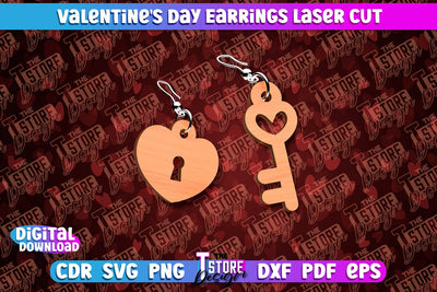 Valentine's Day Earrings Laser Cut | Accessories | Romantic Gift Idea | CNC Files SVG The T Store Design 
