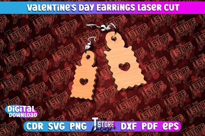Valentine's Day Earrings Laser Cut | Accessories | Romantic Gift Idea | CNC Files SVG The T Store Design 