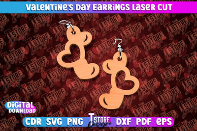 Valentine's Day Earrings Laser Cut | Accessories | Romantic Gift Idea | CNC Files SVG The T Store Design 