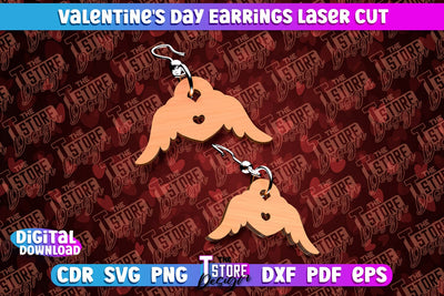 Valentine's Day Earrings Laser Cut | Accessories | Romantic Gift Idea | CNC Files SVG The T Store Design 