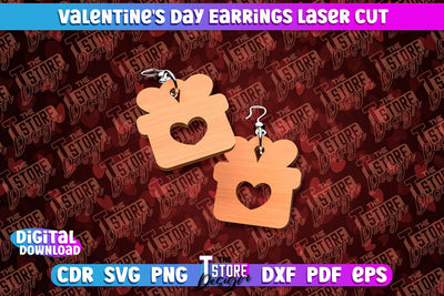 Valentine's Day Earrings Laser Cut | Accessories | Romantic Gift Idea | CNC Files SVG The T Store Design 