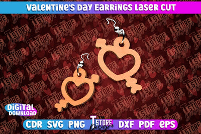 Valentine's Day Earrings Laser Cut | Accessories | Romantic Gift Idea | CNC Files SVG The T Store Design 