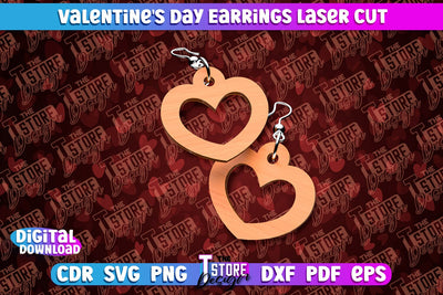 Valentine's Day Earrings Laser Cut | Accessories | Romantic Gift Idea | CNC Files SVG The T Store Design 