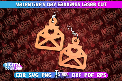 Valentine's Day Earrings Laser Cut | Accessories | Romantic Gift Idea | CNC Files SVG The T Store Design 