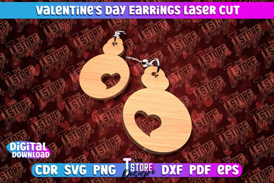 Valentine's Day Earrings Laser Cut | Accessories | Romantic Gift Idea | CNC Files SVG The T Store Design 
