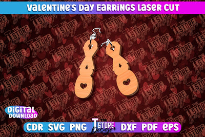 Valentine's Day Earrings Laser Cut | Accessories | Romantic Gift Idea | CNC Files SVG The T Store Design 