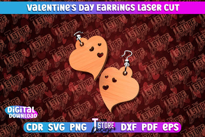 Valentine's Day Earrings Laser Cut | Accessories | Romantic Gift Idea | CNC Files SVG The T Store Design 