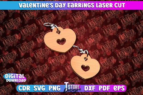 Valentine's Day Earrings Laser Cut Bundle | Accessories | Romantic Gift Idea | CNC Files SVG The T Store Design 