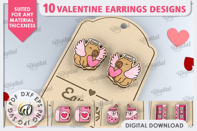 Valentine's Day Earrings Laser Cut Bundle. Valentine Jewelry SVG Evgenyia Guschina 