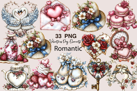Valentines Day Elements Romantic Clipart Sublimation SVGArt 