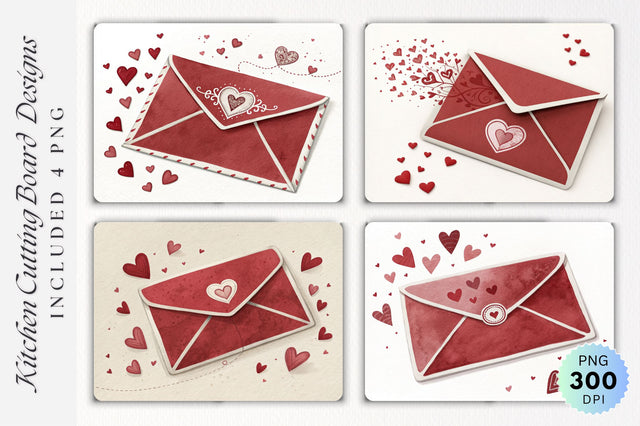 Valentine's Day Envelope with Tiny Red Hearts on Cutting Board Sublimation Regulrcrative 