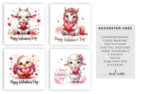 Valentine's Day Farm Animals Digital Art, Cute Animal Love Sublimation BijouBay 