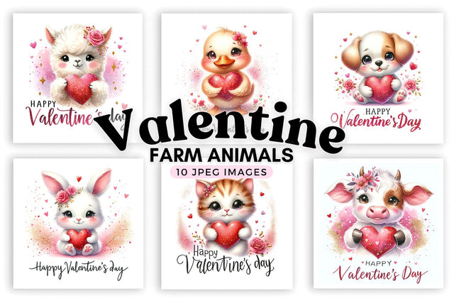 Valentine's Day Farm Animals Digital Art, Cute Animal Love Sublimation BijouBay 